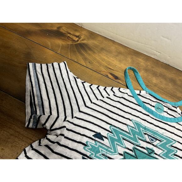 Double D Ranch Womens Open Shoulder Linen Blend Striped Aztec Top Size Medium - Picture 4 of 10
